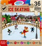 Wooden puzzle packaging with cartoon fox and friends ice skating, featuring And Razz brand.