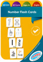 Number flash cards packaging with cards displayed on a yellow background