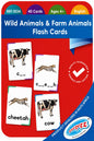 Flash card packaging with images of a cow, cheetah, and text on a red background