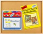 Combo activity tray and puzzle board with educational materials on a wooden tray