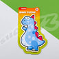 Puzzle packaging with a dinosaur illustration on a green and gray background
