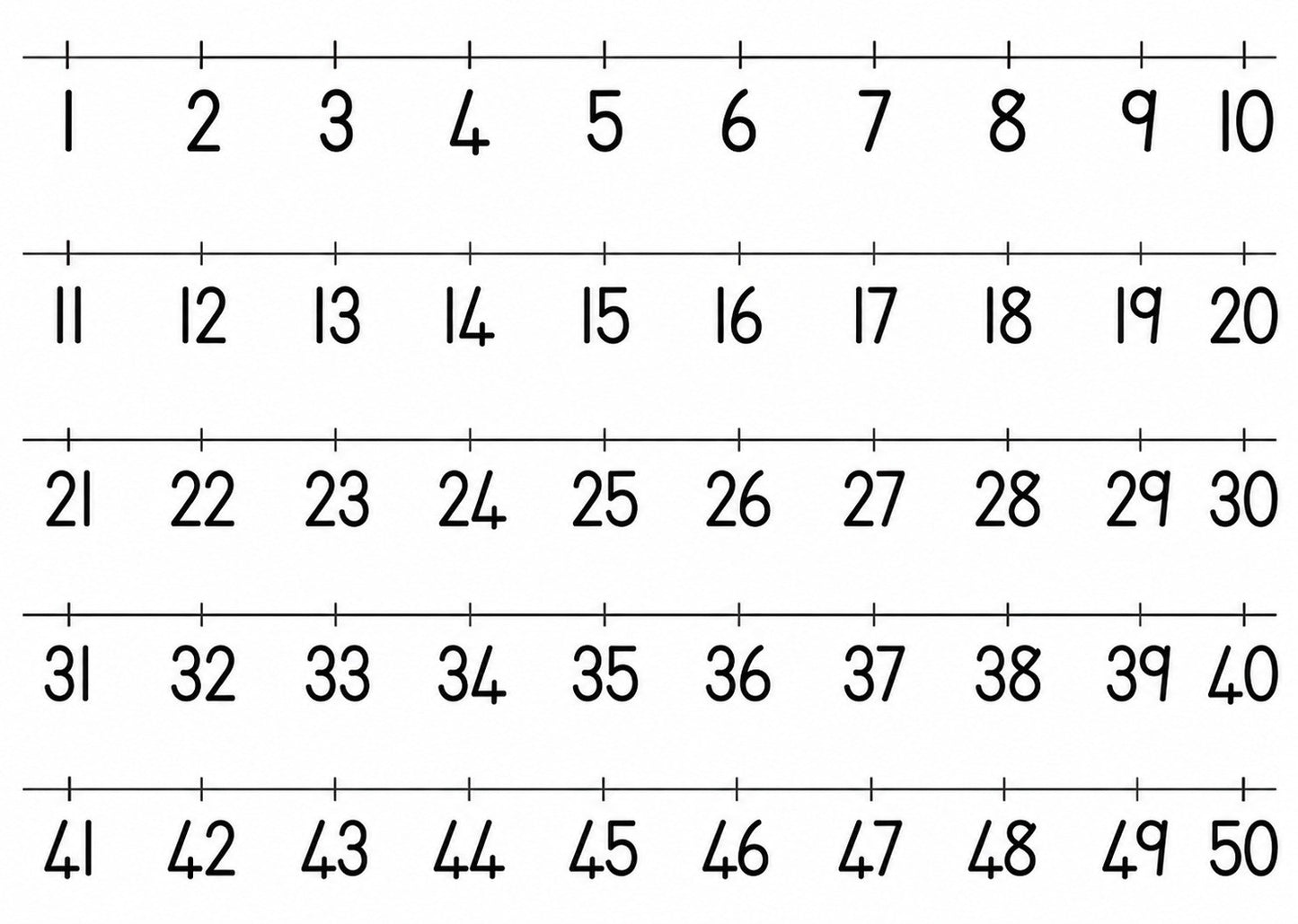 Calendar grid with numbers 1 to 50