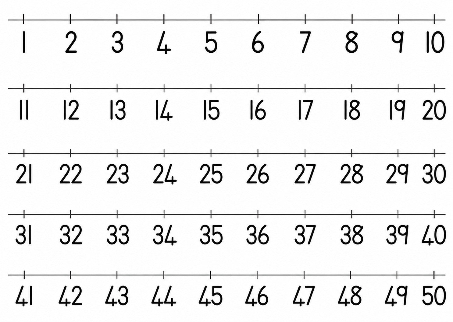 Calendar grid with numbers 1 to 50