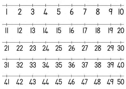 Calendar grid with numbers 1 to 50