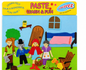 Felt play set with characters and furniture on a colorful backgroun