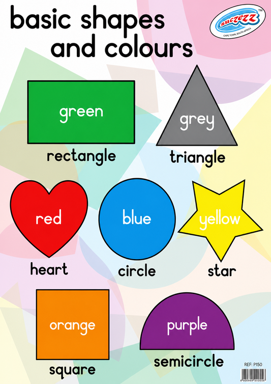 Educational poster with basic shapes and colors for children