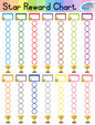 Star reward chart with colorful circles and trophies on a white background