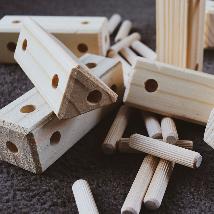 Tri-Knock This wooden building station for toddlers 18 months and up